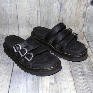 DR. MARTENS Blaire Black Leather Slide Platform Sandals Womens Size 9